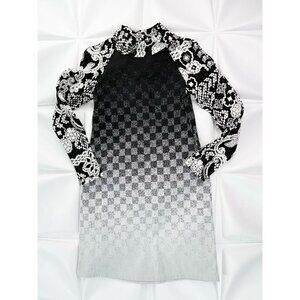 NWT Zaza Coutoure Sz M Black White Checkered Shift Dress NEW Jacquard Womens